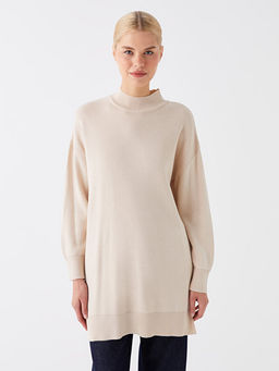 Yar?m Bal?k?? Yaka Oversize Kad?n Triko Tunik