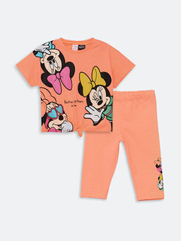 Bisiklet Yaka K?sa Kollu Minnie Mouse Bask?l? K?z Bebek Bluz ve Tayt 2li Tak?m