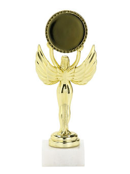 Наградная фигура Ника с вкладышем Успешная, красивая, изумительная, пластик, подставка камень, золото, 18 см