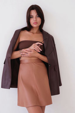 9738 Мини-юбка под кожу светло-коричневая - Martichelli фото 5