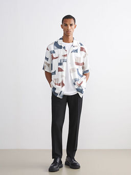 Resort Yaka K?sa Kollu Desenli Viskon Erkek G?mlek