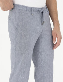 Koyu Mavi Ex. Slim Fit Keten Kar___ml_ Kuma_ Pantolon