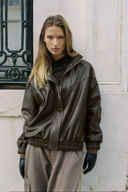 FAUX LEATHER AND WOOL BLEND GLOVES