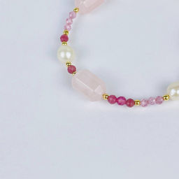 Браслет из Розового кварца, Турмалина и Жемчуга 17 см +