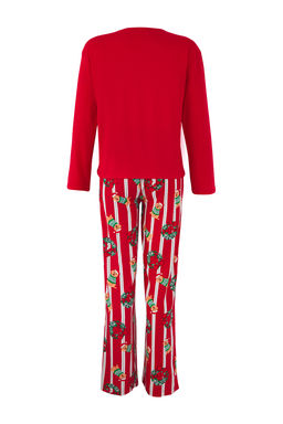Teen K?rm?z? Ust Orme Alt Dokuma Kopek Bask?l? ve Y?lbas? Temal? Pijama Tak?m? THMAW26PT00044