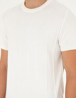 Ekru Slim Fit Bisiklet Yaka Triko Ti__rt