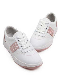 03-YA345-2 WHITE/PINK Полуботинки спортивные женские (натуральная кожа, натуральная замша)
