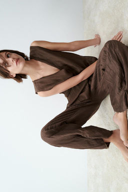 LINEN BLEND WRINKLED-EFFECT TROUSERS - Zara фото 3