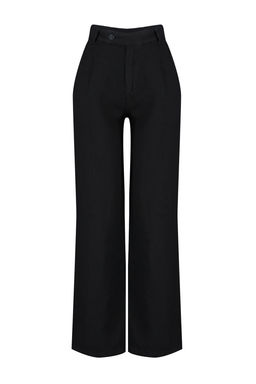 Siyah %100 Keten Pileli Yuksek Bel Wide Leg Pantolon TWOSS26PL00050 - Trendyolmilla фото 7