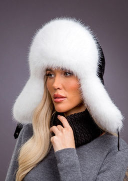 Ушанка экомех песец белый + блэк