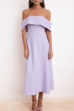 Lila Duz Etegi Belden Ac?lan Dokuma Finike Midi Astars?z S?k/Gece Elbise