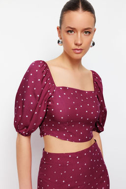 Murdum Y?rtmacl? Midi Viskon Dokuma Puantiyeli Bluz-Etek Tak?m TWOSS20AU0097