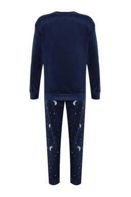 Lacivert Kedi Nak?sl? Kadife K?sl?k Orme Pijama Tak?m? THMAW24PT00169 - Trendyolmilla фото 6