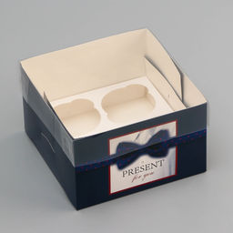 Цена за 5 шт. Коробка для 4 капкейка с прозрачной крышкой, Мужской подарок, 16?16?10 см