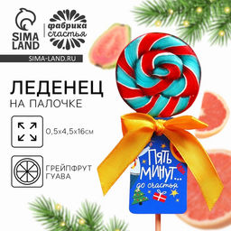 Цена за 2 шт. Леденец новогодний на палочке Пять минут до счастья, вкус: грейпфрут-гуава, 15 г