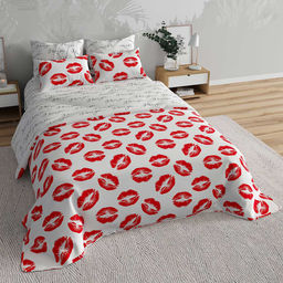 КПБ Перкаль Премиум - Поцелуй на белом 2 сп. с Евро простыней (нав.70х70)