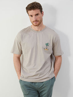 Bisiklet Yaka Bask?l? Penye Erkek Ti??rt