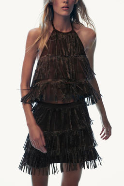 SPARKLY FAUX SUEDE EFFECT FRINGED TOP - Zara фото 3