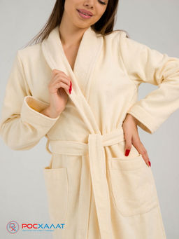 Женский махровый халат с шалькой кремовый МЗ-02 (131)