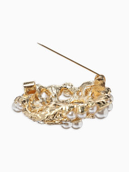 Брошь «Жемчуг», гнездо, цвет белый в золоте