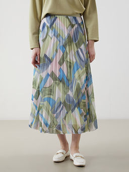 Beli Lastikli Desenli ?ifon Kad?n Pileli Etek