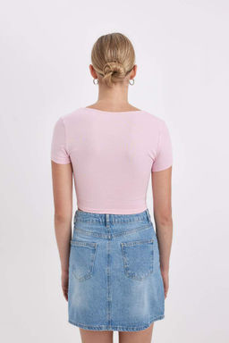 Базовая футболка с короткими рукавами и U-образным вырезом - Defacto фото 5