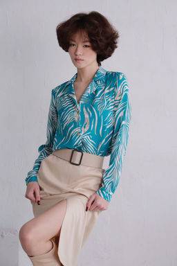 11551 Блуза с английским воротником бирюзовая - Martichelli фото 3