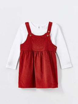 Kare Yaka K?z Bebek Salopet ve Ti??rt 2li Tak?m