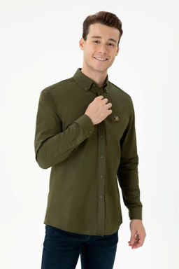 Мужская рубашка цвета хаки с длинным рукавом