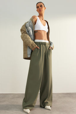 Limited Edition Mint Wide Leg Bel Boxer Detayl? Dokuma Kumas Pantolon TWOAW24PL00273