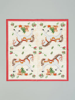 Цена за 5 шт. Салфетки бумажные трёхслойные «Новогодняя лошадка. кремовый фон», 24×24, 25 шт.