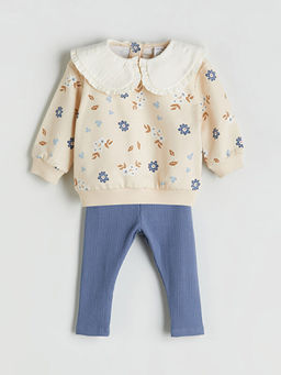 Bebe Yaka K?z Bebek Sweatshirt ve Tayt 2li