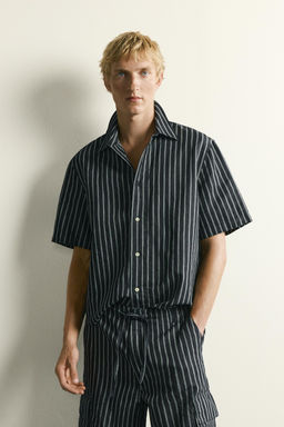 CAMISA DENIM ALGOD?N - LINO RAYAS / ?ndigo - Zara фото 2