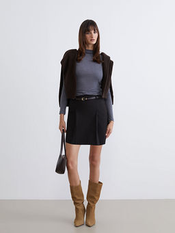 Beli Kemerli Pileli Mini ?ort Etek