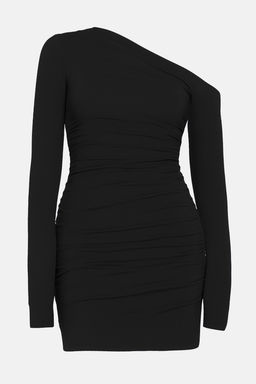 Siyah Vucuda Oturan Asimetrik Yaka Orme K?sa Elbisesi TEDAW25EL00006