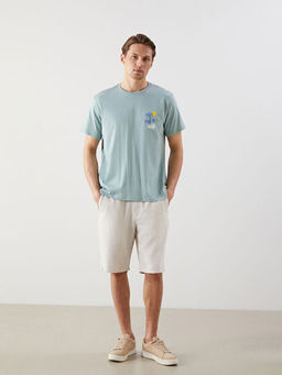 Bisiklet Yaka K?sa Kollu Bask?l? Penye Erkek Ti??rt