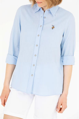 Женская голубая рубашка с длинным рукавом Basic - U.s. polo assn фото 13
