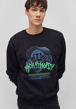 Rick and Morty Bask?l? Siyah Sweatshirt - Mavi фото 2