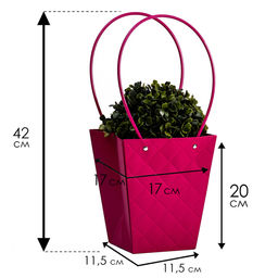 Цена за 10 шт. Сумка для цветов тиснение малина влагостойкая, 17x17-11.5x11.5-20 см