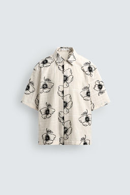 CAMISA JACQUARD BORDADO FLORAL / Crudo - Zara фото 7