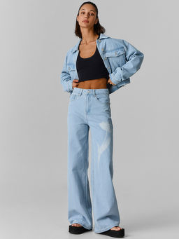 Джинсы Wide leg женские голубые с принтом