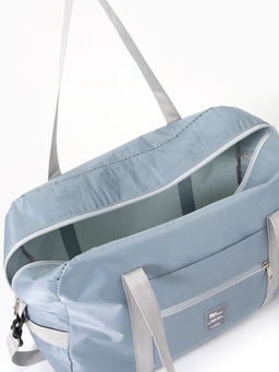 Сумка дорожная на молнии, 3 наружных кармана, держатель для чемодана, длинный ремень, голубая