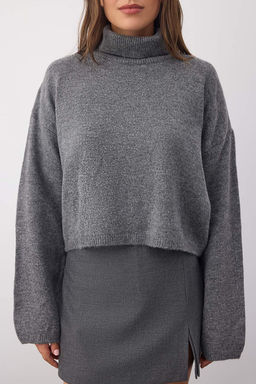 Kahverengi Wardrobe Essentials Genis Kal?p Yumusak Dokulu Crop/K?sa Triko Kazak TWOAW26KZ00113 - Trendyolmilla фото 15