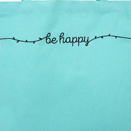 Сумка шопер Be happy, 35 х 0,5 х 40 см, вышивка, бирюзовый - Nazamok фото 2
