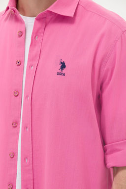 U. S. Polo Assn Мужская розовая базовая рубашка из льна - U.s. polo assn фото 7