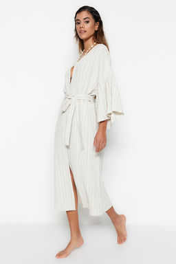 Ekru Kusakl? Maxi Dokuma Volanl? Keten Kar?s?ml? Plaj Kimono&Kaftan TBESS23KM00028 - Trendyolmilla фото 3
