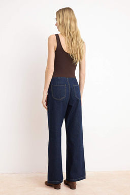 Koyu Mavi D_K_ML_ Kemer Detayl_ Normal Bel %100 Pamuk Wide Leg Jeans TWOSS26JE00020 - Trendyolmilla фото 5
