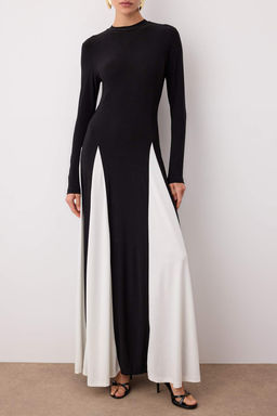 Siyah-Beyaz Renk Bloklu Orme Maxi S?k Abiye Gece Mezuniyet Elbisesi TPRAW26AE00017 - Trendyolmilla фото 3