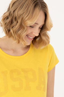 Женская желтая базовая футболка - U.s. polo assn фото 9
