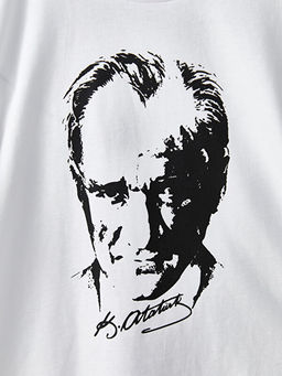 Bisiklet Yaka Atat?rk Bask?l? Uzun Kollu Pamuklu Erkek ?ocuk Ti??rt - Waikiki фото 2